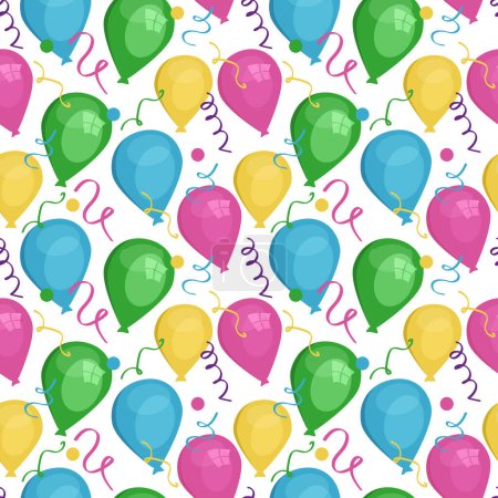 Seamless vector pattern. Balloons of different colors and sizes, and confetti.