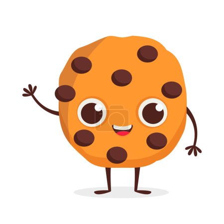 Cute dessert character Chocolate chip cookie. Vector graphic.