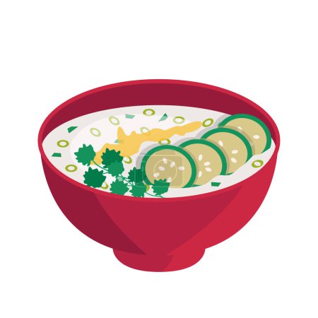 Cacik. Cold soup based on sour milk or yogurt, with cucumbers. Vector graphic.