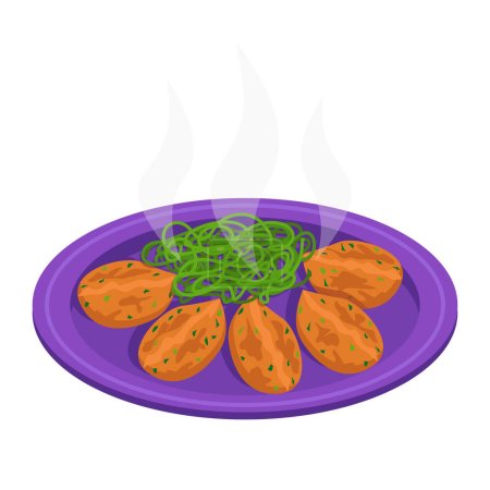 Illustration for Croquettes. Minced meat or vegetables, breaded and deep fried. Appetizer. Vector graphic. - Royalty Free Image
