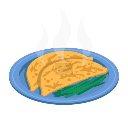 Illustration for Cheburek. Fried in oil flat pastry patty stuffed with meat and spices. Vector graphic. - Royalty Free Image