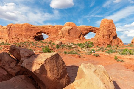 South and North Window Arch in Arches National Park in Utah. Scenic Desert Landscape in Moab, United States