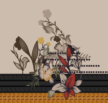 Téléchargez les photos : C'est une bordure ethnique géométrique traditionnelle numérique unique, des feuilles florales motif baroque et des éléments d'art moghol, motif texture abstraite et combinaison d'œuvres d'art ornement vintage pour l'impression textile. - en image libre de droit