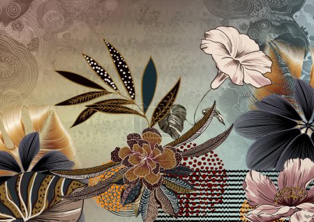 Téléchargez les photos : C'est une bordure ethnique géométrique traditionnelle numérique unique, des feuilles florales motif baroque et des éléments d'art moghol, motif texture abstraite et combinaison d'œuvres d'art ornement vintage pour l'impression textile. - en image libre de droit