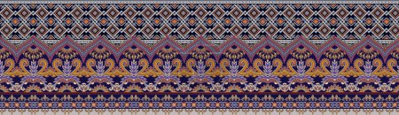 es ist eine einzigartige digitale traditionelle geometrische ethnische Grenze, Blumenblätter barocke Muster und Mogulkunst Elemente, abstrakte Textur Motiv und Vintage Ornament Kunstwerk Kombination für Textildruck.