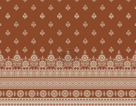Photo for It's a unique digital Traditional Geometric Ethnic border, floral leaves baroque pattern and Mughal art elements, Abstract texture motif, and vintage Ornament artwork combination for textile printing. - Royalty Free Image