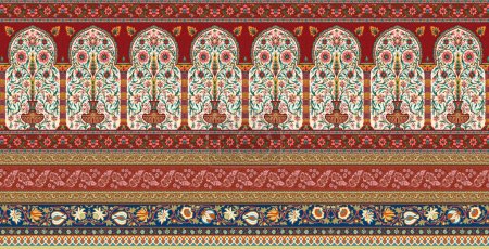 Foto de It's a unique digital Traditional Geometric Ethnic border, floral leaves baroque pattern and Mughal art elements, Abstract texture motif, and vintage Ornament artwork combination for textile printing. - Imagen libre de derechos
