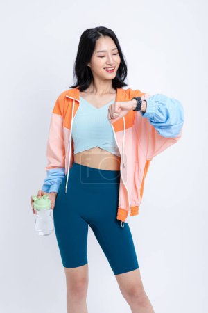 healthy beauty concept photo of korean asian beautiful woman with smart watch