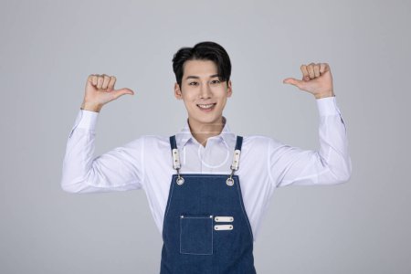 millennials and gen z, korean asian young man with hand motion