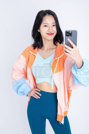 healthy beauty concept photo of korean asian beautiful woman taking selfie mirror