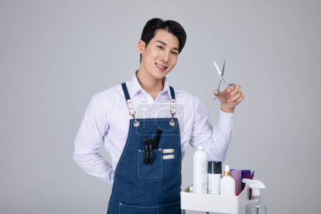 millennials and gen z, korean asian young man with beauty tools