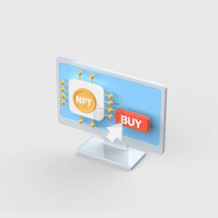 Monitor-Bildschirm 3D-Objekt-Symbol, um NFTs zu kaufen