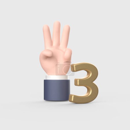 Hand 3d object that represents numbers with two fingers
