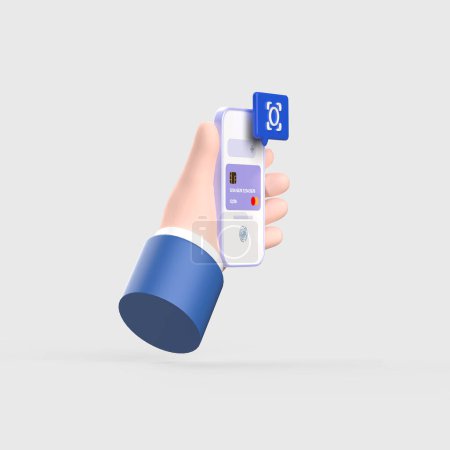 Authentifizierungsbildschirm mit der Karte Hand hält das Smartphone 3D-Objekt