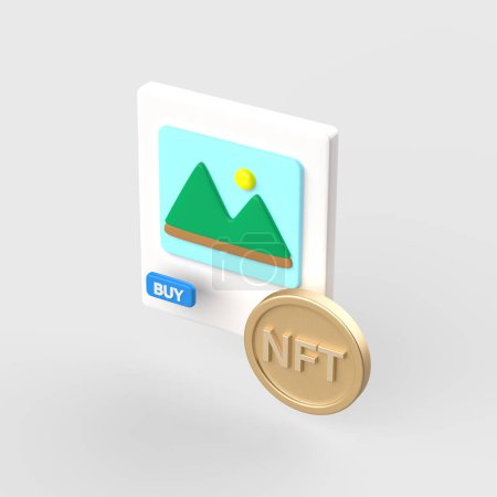 Purchase pictures and NFT coins 3d object icons