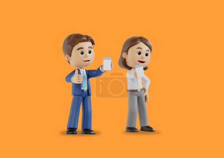 Graphiques 3D pour les jeunes hommes et femmes qui sont heureux d'obtenir un emploi avec une carte d'identité de l'employé