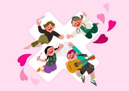 partager le talent et le dessin de campagne d'amour avec des personnages illustration vectorielle