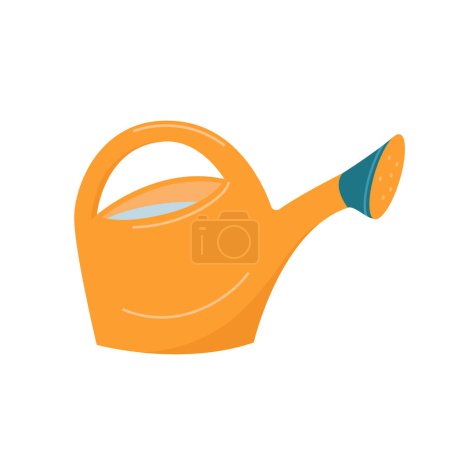 Illustration for Plastic yellow watering can. Child gardening tools, inventory.To water the plants and flowers. Flat vector illustration isolated on white background. - Royalty Free Image