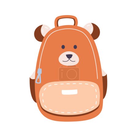 Bear Shaped Childish Backpack, Front View of School Children Rucksack Flat Style Vector Illustration on White Background.