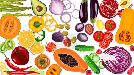 Foto de Gran conjunto de ilustración vectorial de calidad realista de frutas y verduras - Imagen libre de derechos
