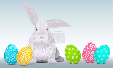 Foto de Pascua lindo conejo y huevos de Pascua de colores vector ilustración - Imagen libre de derechos