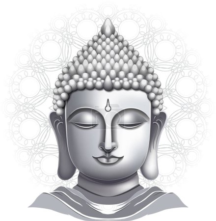Foto de Cabeza de Buddha escala de grises ilustración vectorial detallada aislada en blanco - Imagen libre de derechos