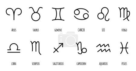 Illustration for Zodiac icon set. A set of black horoscope, astrology symbols. Vector illustration. - Royalty Free Image