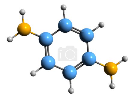 Téléchargez les photos : Image 3D de la formule squelettique de la p-phénylènediamine - structure chimique moléculaire du composé organique PPD isolé sur fond blanc - en image libre de droit