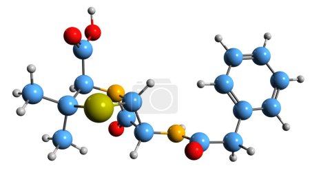 Foto de Imagen 3D de la fórmula esquelética de penicilina-G-procaína - estructura química molecular del antibiótico aislado sobre fondo blanco - Imagen libre de derechos