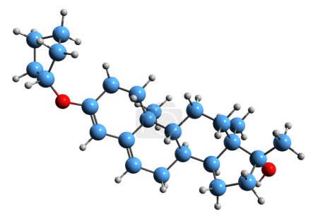 Foto de Imagen 3D de la fórmula esquelética del colesterol - estructura química molecular del esteroide anabólico-androgénico aislado sobre fondo blanco - Imagen libre de derechos