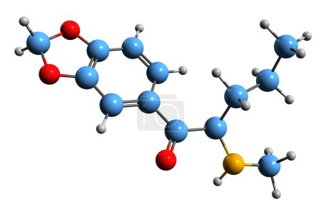 Foto de Imagen 3D de la fórmula esquelética de Pentylone - estructura química molecular de la metilenodioxipentedrona aislada sobre fondo blanco - Imagen libre de derechos
