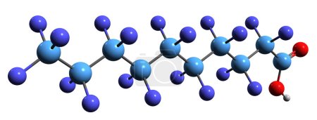 Téléchargez les photos : Image 3D de la formule squelettique de l'acide perfluorodécanoïque - structure chimique moléculaire du fluorosurfactant isolé sur fond blanc - en image libre de droit