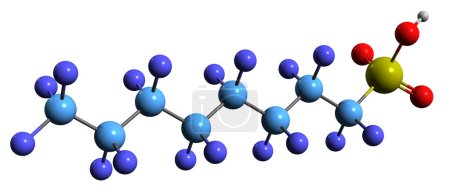 Téléchargez les photos : Image 3D de la formule squelettique de l'acide perfluorooctanesulfonique structure chimique moléculaire du fluorosurfactant SPFO isolé sur fond blanc - en image libre de droit
