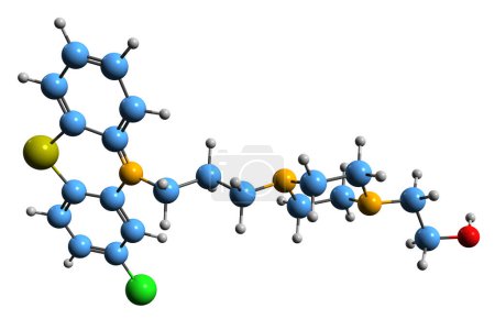 Foto de Imagen 3D de la fórmula esquelética de la perfenazina - estructura química molecular del fármaco antipsicótico típico aislado sobre fondo blanco - Imagen libre de derechos