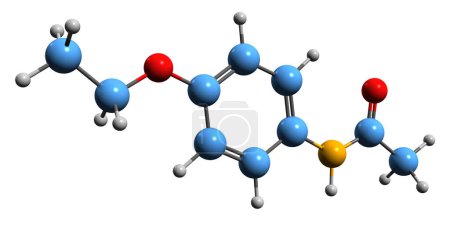 Foto de Imagen 3D de la fórmula esquelética de Phenacetin - estructura química molecular de la acetofenetina aislada sobre fondo blanco - Imagen libre de derechos