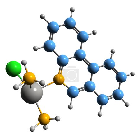 Téléchargez les photos : Image 3D de la formule squelettique Phenanthriplatin - structure chimique moléculaire de l'agent de chimiothérapie isolé sur fond blanc - en image libre de droit