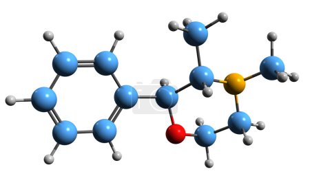 Foto de Imagen 3D de la fórmula esquelética de Phendimetrazine - estructura química molecular del fármaco estimulante aislado sobre fondo blanco - Imagen libre de derechos