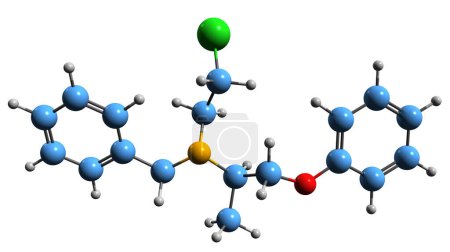 Foto de Imagen 3D de la fórmula esquelética de fenoxibenzamina: estructura química molecular del alfa-bloqueante irreversible aislado sobre fondo blanco - Imagen libre de derechos