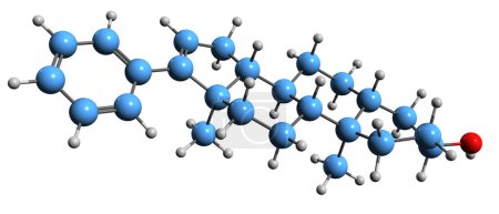 Foto de Imagen 3D de la fórmula esquelética de fenillandrostenol: estructura química molecular de la droga neuroesteroide aislada sobre fondo blanco - Imagen libre de derechos