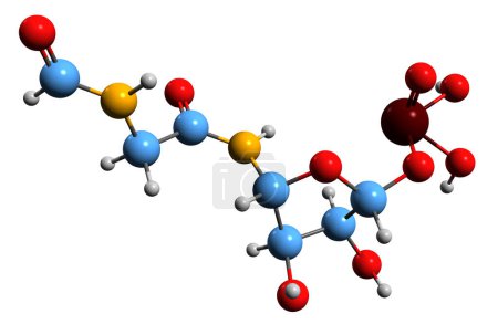 Téléchargez les photos : Image 3D de la formule squelettique Phosphoribosyl-N-formylglycineamide - structure chimique moléculaire de FormylGlycinAmideRibotide isolé sur fond blanc - en image libre de droit