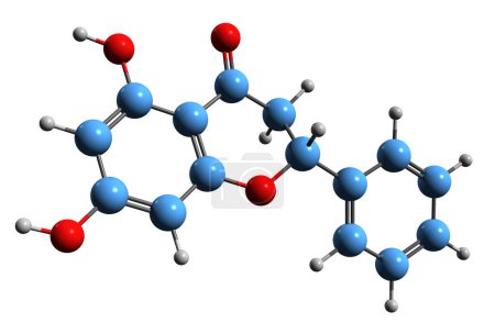Foto de Imagen 3D de la fórmula esquelética de Pinoembrina - estructura química molecular de la flavanona aislada sobre fondo blanco - Imagen libre de derechos