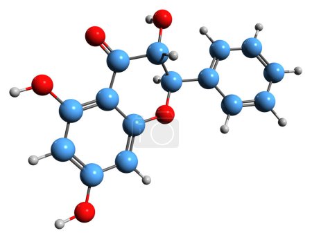 Téléchargez les photos : Image 3D de la formule squelettique de Pinobanksin - structure chimique moléculaire du bioflavonoïde antioxydant isolé sur fond blanc - en image libre de droit