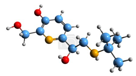 Foto de Imagen 3D de la fórmula esquelética de pirbuterol - estructura química molecular del agonista adrenorreceptor aislado sobre fondo blanco - Imagen libre de derechos
