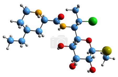 Foto de Imagen 3D de la fórmula esquelética de pirlimicina - estructura química molecular de lincosamida antimicrobiana aislada sobre fondo blanco - Imagen libre de derechos