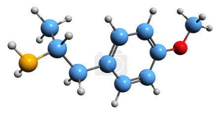 Foto de Imagen 3D de la fórmula esquelética PMA - estructura química molecular de la droga de diseño para-metoxianfetamina aislada sobre fondo blanco - Imagen libre de derechos