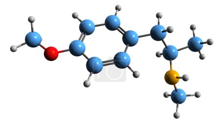 Foto de Imagen 3D de la fórmula esquelética de PMMA - estructura química molecular de la para-metoxi-N-metianfetamina aislada sobre fondo blanco - Imagen libre de derechos
