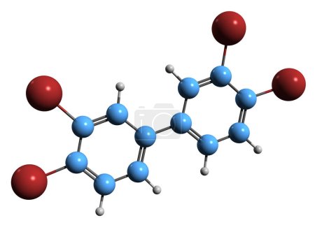 Téléchargez les photos : Image 3D de la formule squelettique des biphényles polybromés - structure chimique moléculaire des biphényles bromés isolés sur fond blanc - en image libre de droit