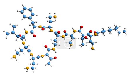 Foto de Imagen 3D de la fórmula esquelética de la polimixina B - estructura química molecular del antibiótico aislado sobre fondo blanco - Imagen libre de derechos