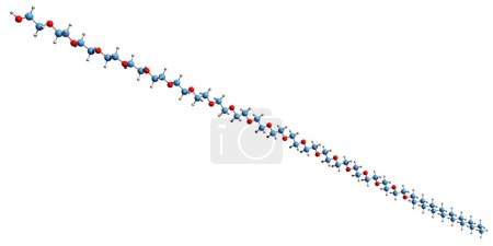 Foto de Imagen 3D de fórmula esquelética de polietilenglicol: estructura química molecular del compuesto de poliéter PEG aislado sobre fondo blanco - Imagen libre de derechos