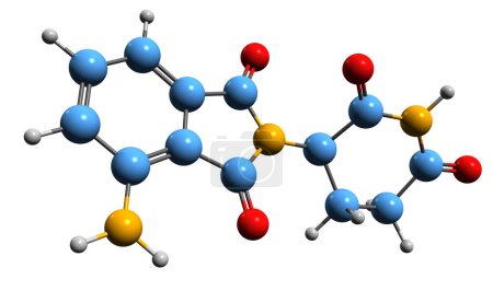 Téléchargez les photos : Image 3D de la formule squelettique Pomalidomide - structure chimique moléculaire du dérivé de la thalidomide isolé sur fond blanc - en image libre de droit